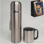 Набор: Термос 0,5 л  стальной с ручкой и термокружка походная 180мл в подарочном пакете 23 февраля