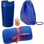 Плед 150х180см синий, термокружка  350мл синяя (металл/пластик) в рюкзачке