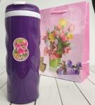 350мл,Термостакан Волнистый фиолетовый, розовый, белый в пакете