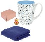 Набор синий: плед 100х140см  и кружка 330мл в подарочной коробке