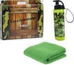 Набор: плед зеленый, бутылка для воды 500мл в подарочной коробке