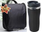 Дорожный органайзер и термокружка, черный с открыткой 8х9см
