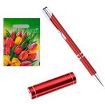  Внешний аккумулятор красный 2100 мАч и ручка в подарочном пакете.