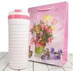 350мл,Термостакан "Каскад" бело-розовый, в подарочном пакете "Букет"