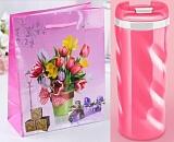 350мл,Термостакан Волнистый розовый, фиолетовый, белый в подарочном пакете