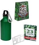 Набор:Бутылка для воды с карабином, 400 мл.,набор для выживания в подарочном пакете